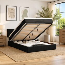 Black Velvet Ottoman Bed with Pocket Spring Mattress