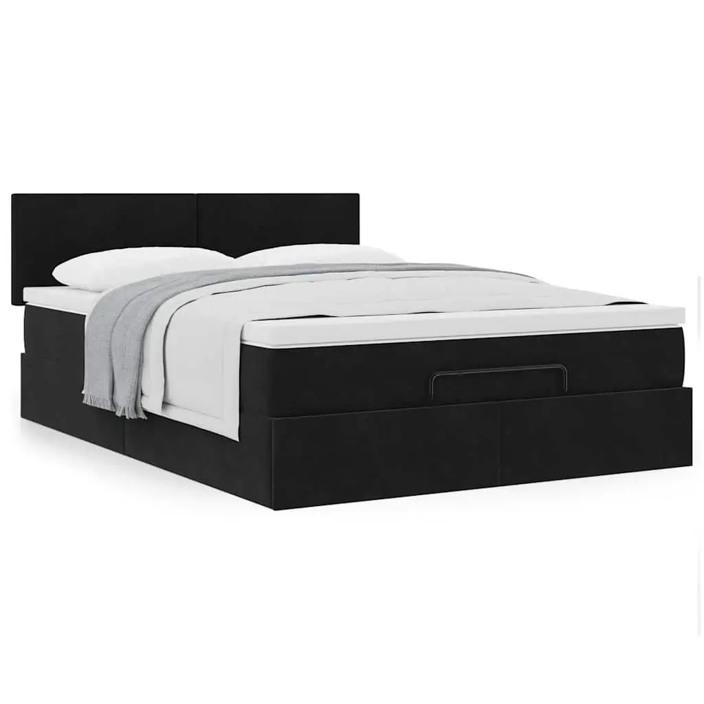 Ottoman Bed Black Velvet Double Storage Lift Frame with Pocket Spring Mattress