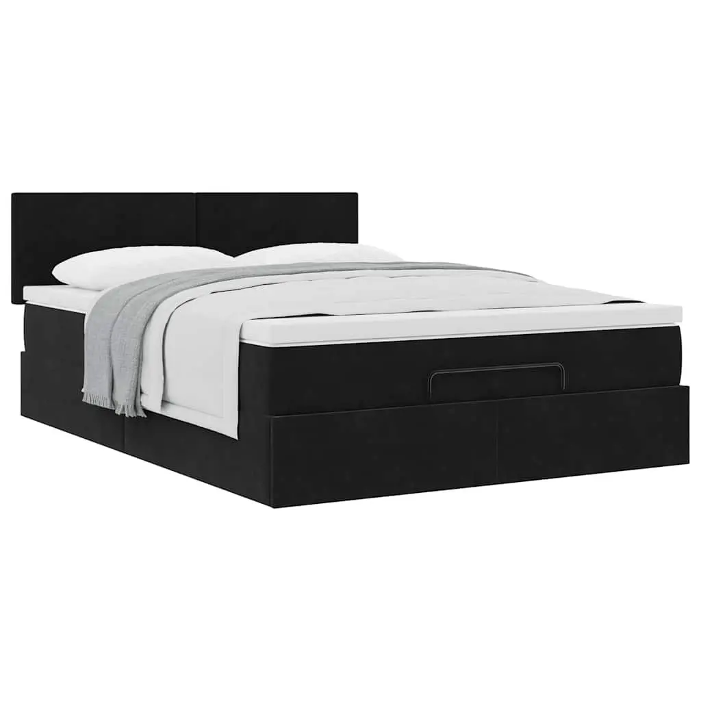 Ottoman Bed Black Velvet Double Storage Lift Frame with Pocket Spring Mattress