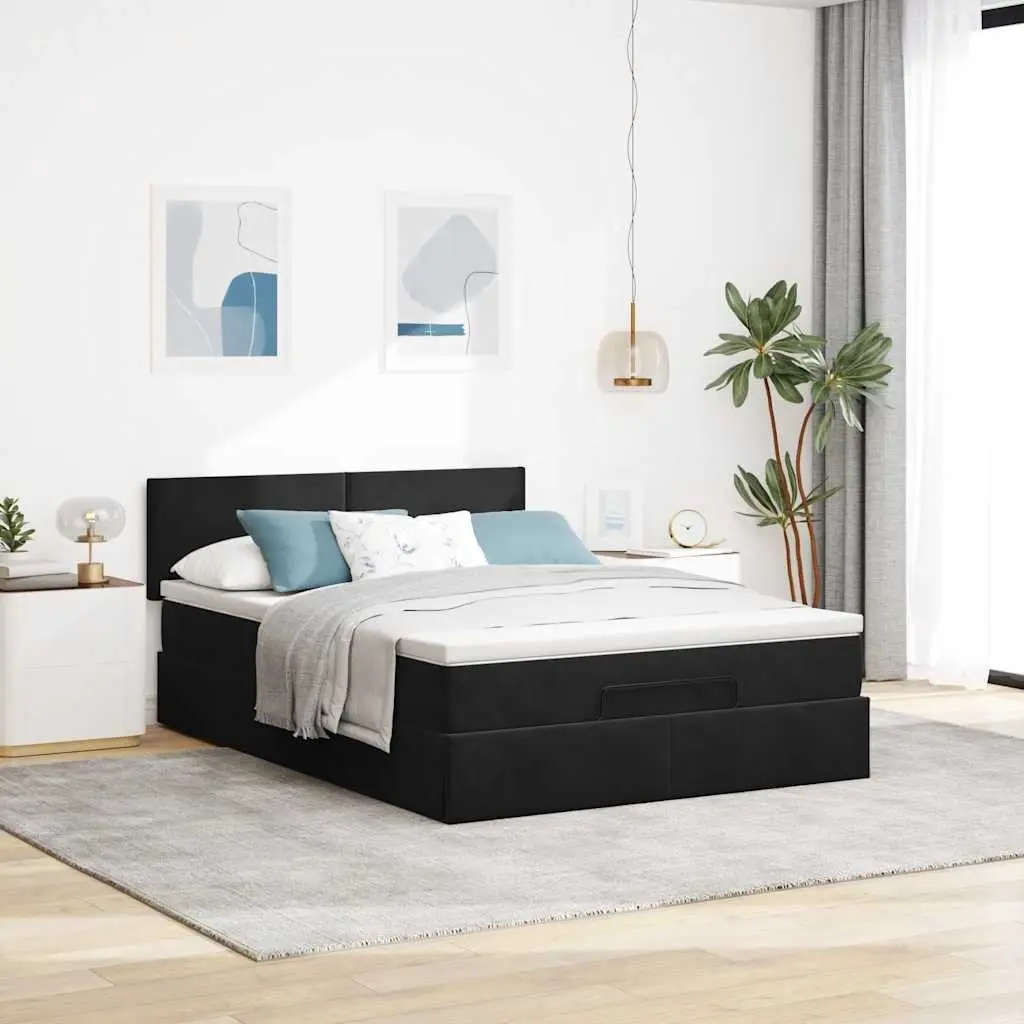 Ottoman Bed Black Velvet Double Storage Lift Frame with Pocket Spring Mattress