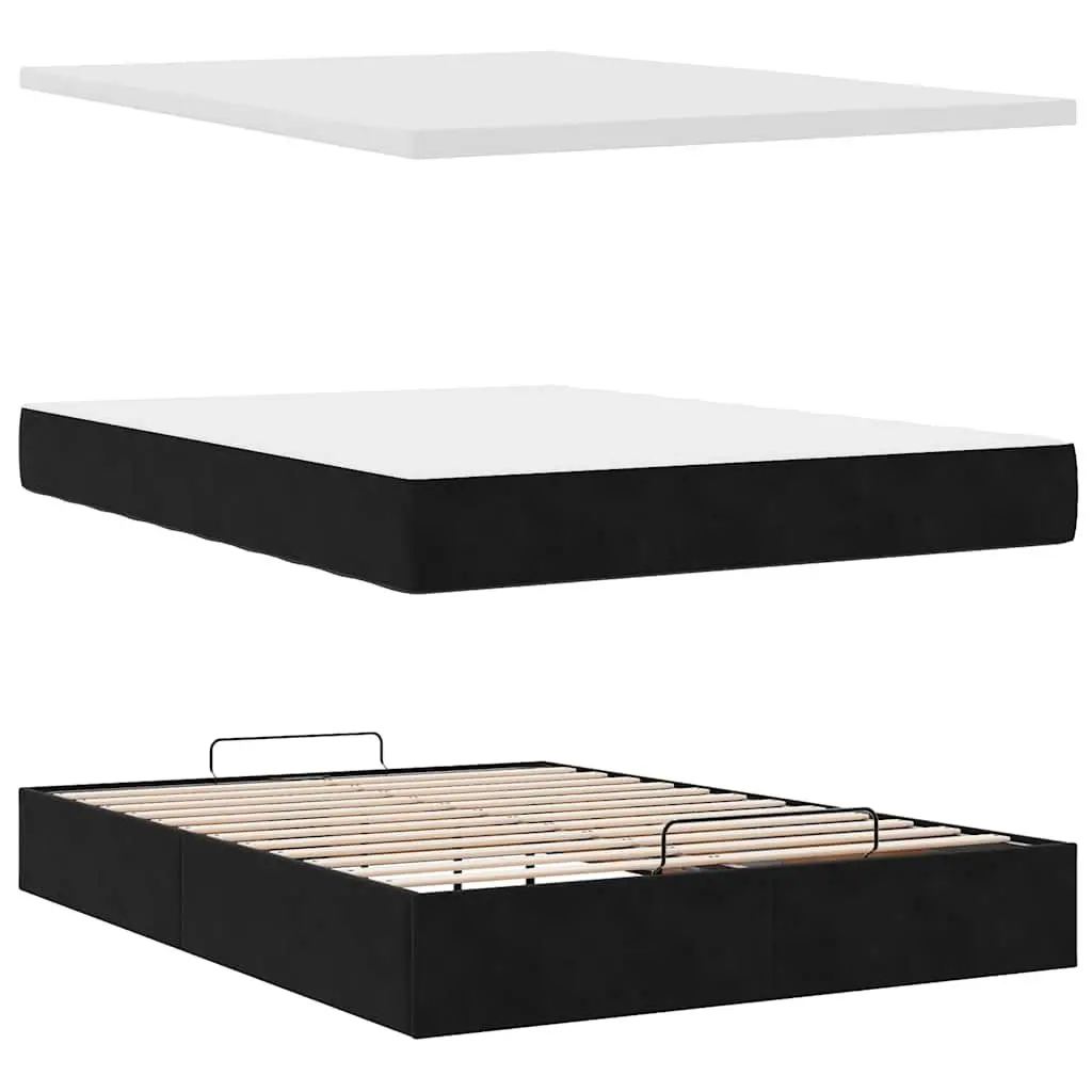Ottoman Bed Black Velvet Double Storage Lift Frame with Pocket Spring Mattress