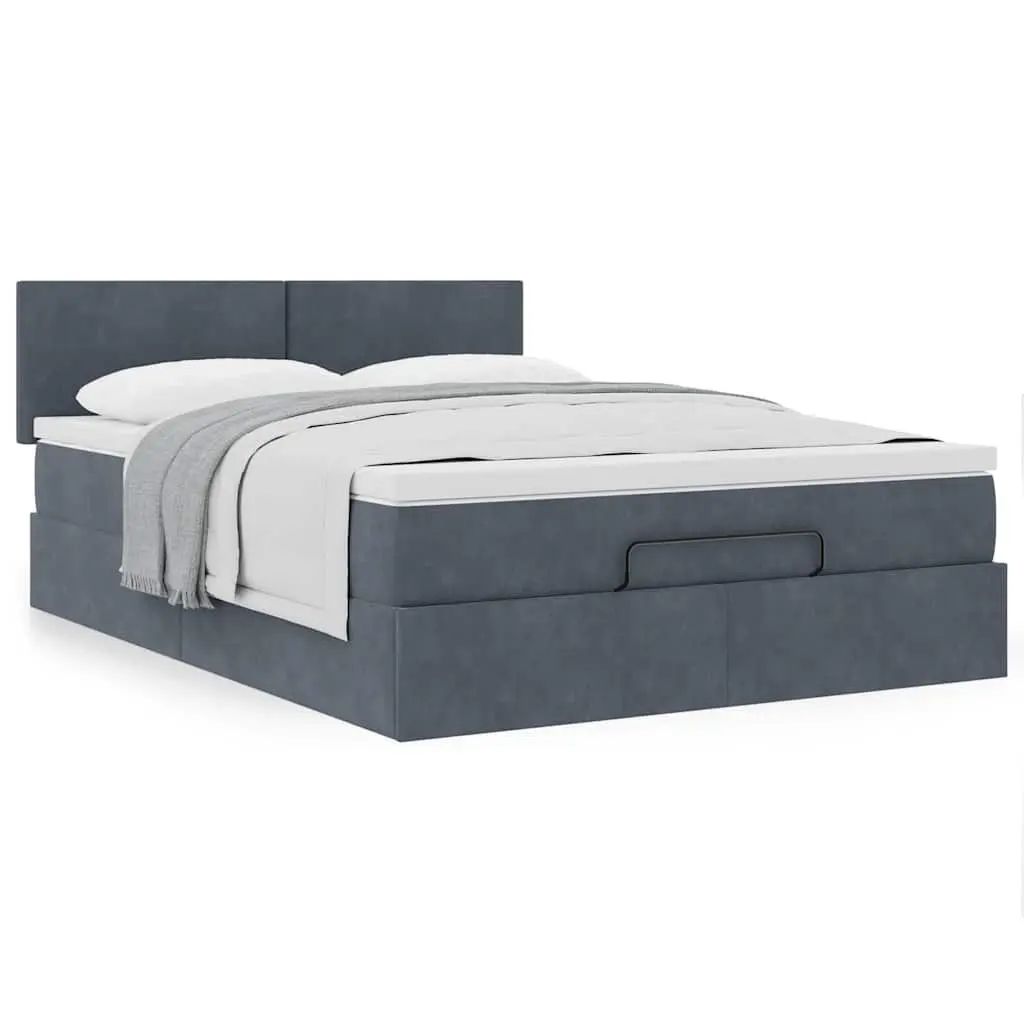 Ottoman Bed Grey Queen Velvet Pocket Spring Mattress Storage Lift Base