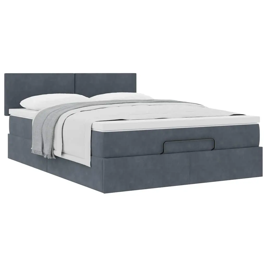 Ottoman Bed Grey Queen Velvet Pocket Spring Mattress Storage Lift Base
