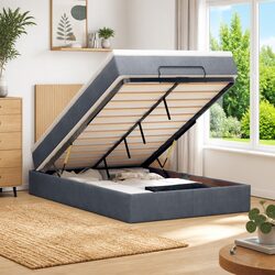 King Single Velvet Ottoman Bed with Mattress Storage