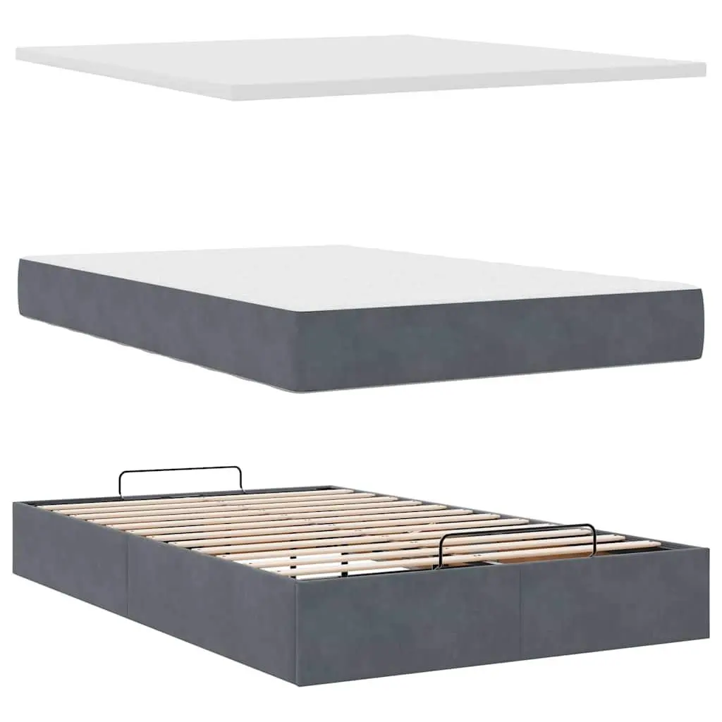 Ottoman Bed Grey Velvet King Single Storage Lift Pocket Spring Mattress