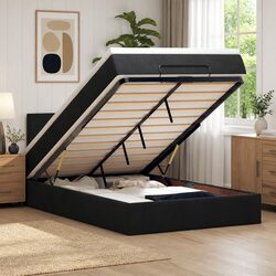 Elegant Black Velvet Ottoman Bed King Single with Mattress