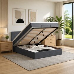 Grey Velvet Ottoman Bed with Mattress and Storage