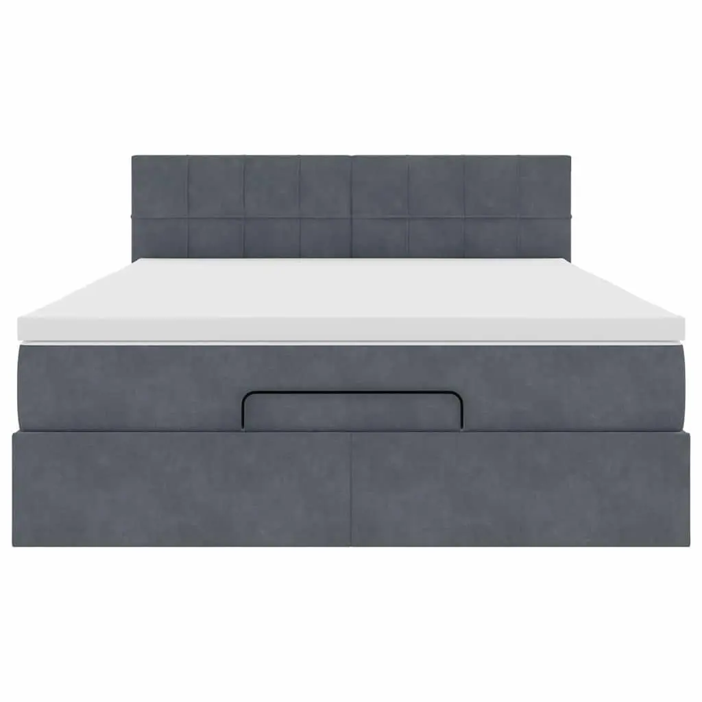Ottoman Bed Grey Velvet Double with Mattress Storage Lift-Up Frame