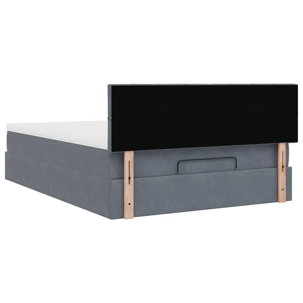 Ottoman Bed Grey Velvet Double with Mattress Storage Lift-Up Frame
