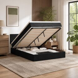 Double Ottoman Storage Bed with Pocket Spring Mattress in Black Velvet