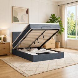 Queen Velvet Ottoman Bed with Pocket Spring Mattress