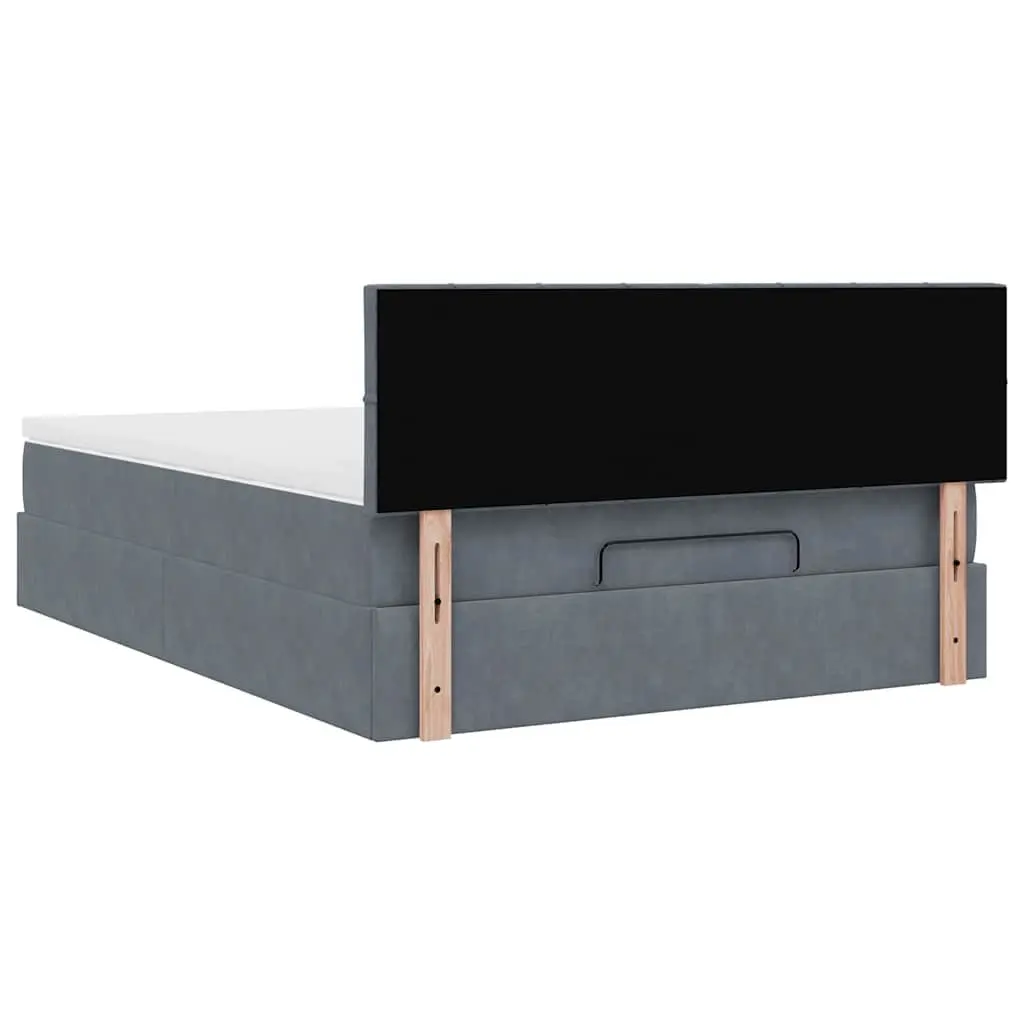 Queen Ottoman Bed Frame Velvet Grey with Pocket Spring Mattress and Hydraulic Lift Storage