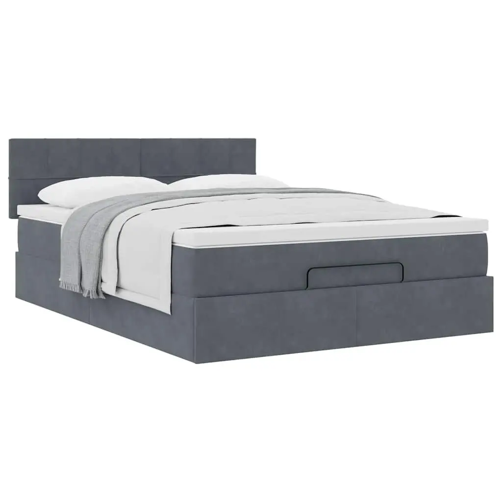 Queen Ottoman Bed Frame Velvet Grey with Pocket Spring Mattress and Hydraulic Lift Storage