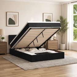 Queen Ottoman Bed with Pocket Spring Mattress in Black Velvet