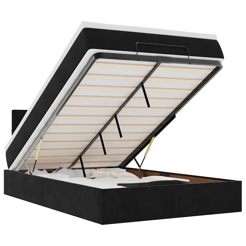 Ottoman Bed Black Velvet King Single Storage Lift Frame with Pocket Spring Mattress
