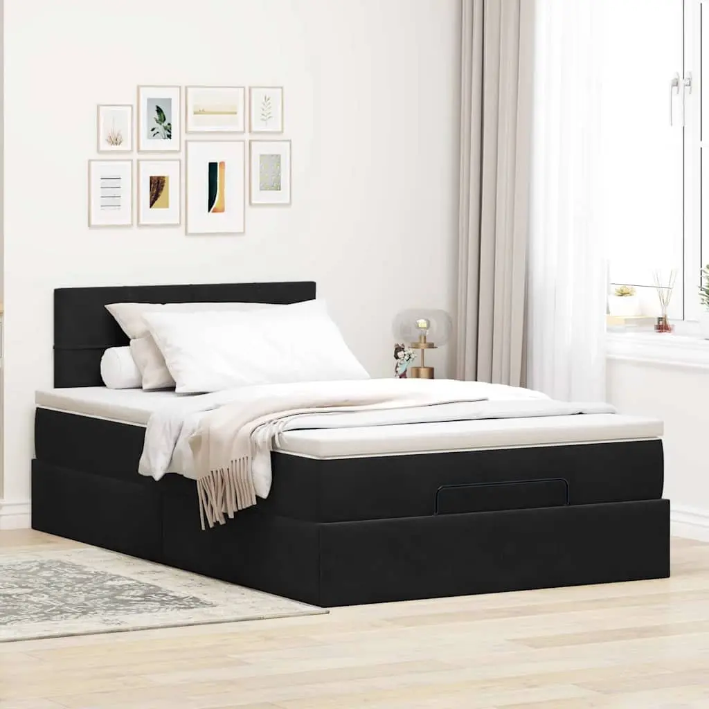 Ottoman Bed Black Velvet King Single Storage Lift Frame with Pocket Spring Mattress