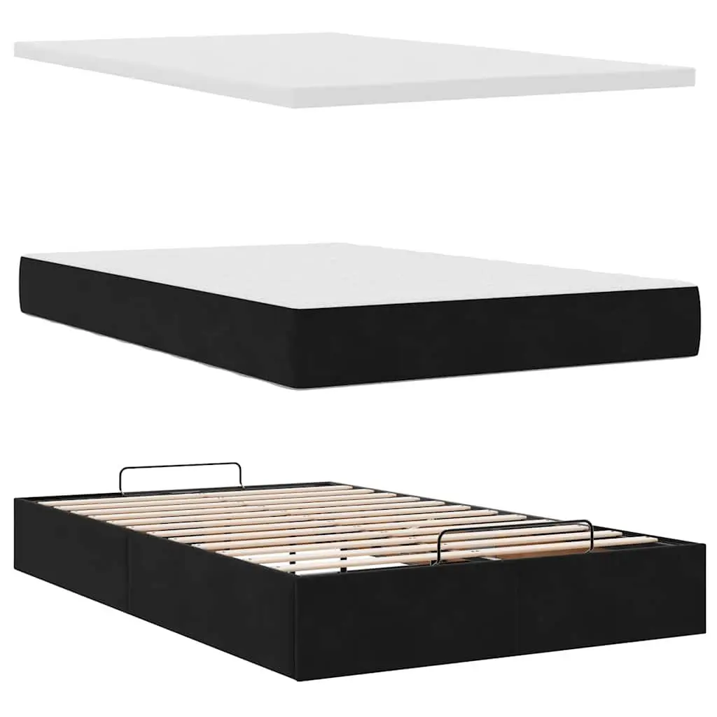 Ottoman Bed Black Velvet King Single Storage Lift Frame with Pocket Spring Mattress