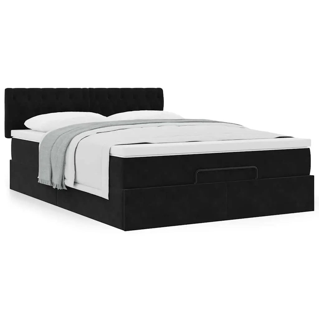 Double Ottoman Bed Black Velvet 4ft6 Pocket Spring Mattress Storage Lift Base