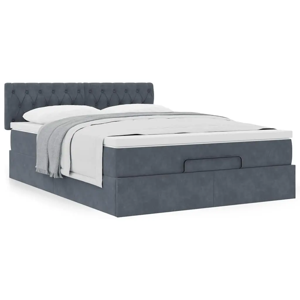 Queen Ottoman Bed Grey Velvet Pocket Spring Mattress Hydraulic Lift Storage