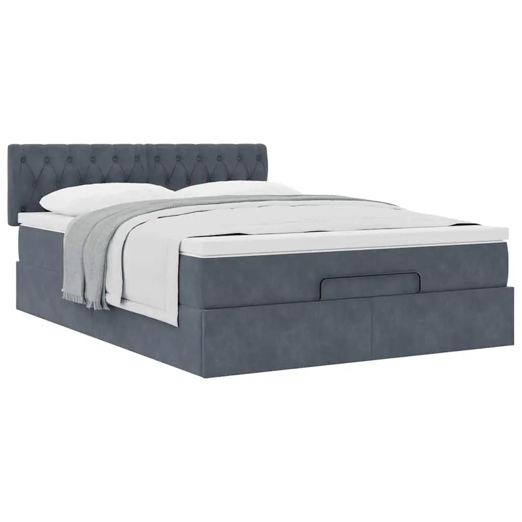 Queen Ottoman Bed Grey Velvet Pocket Spring Mattress Hydraulic Lift Storage