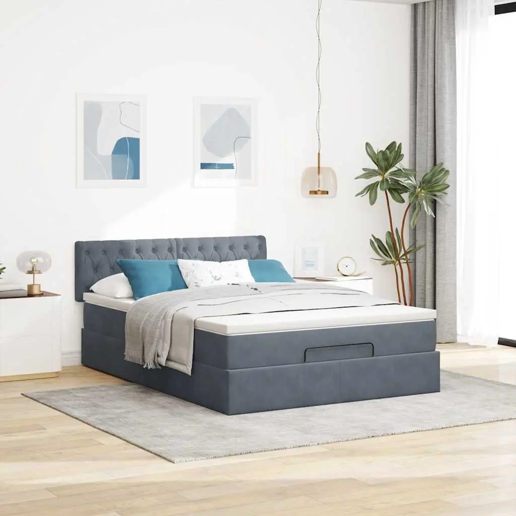 Queen Ottoman Bed Grey Velvet Pocket Spring Mattress Hydraulic Lift Storage