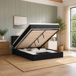 Black Velvet Ottoman Bed with Pocket Spring Mattress