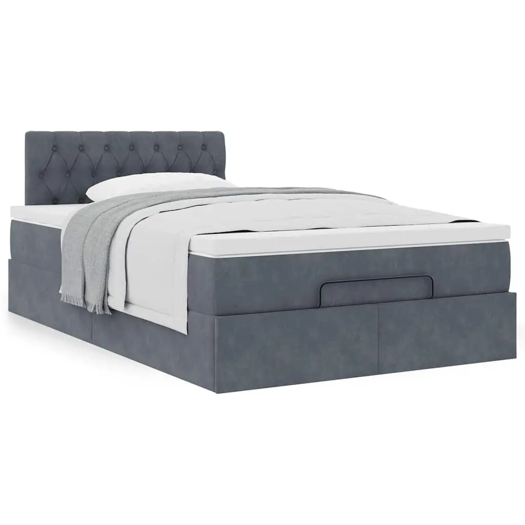 Ottoman Bed King Single Grey Velvet with Pocket Spring Mattress and Hydraulic Lift Storage Mechanism