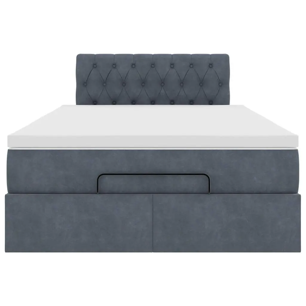 Ottoman Bed King Single Grey Velvet with Pocket Spring Mattress and Hydraulic Lift Storage Mechanism