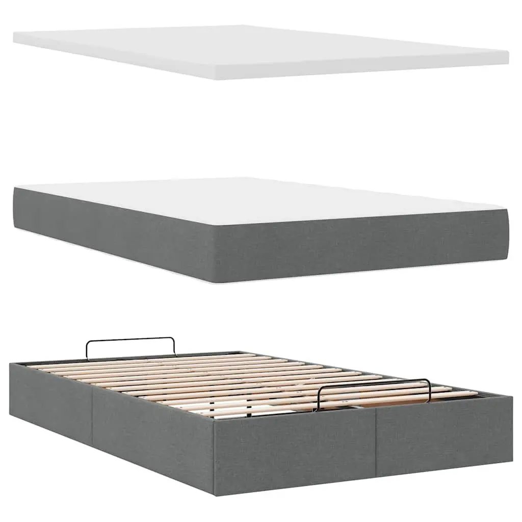 Ottoman Bed King Single Grey Velvet with Pocket Spring Mattress and Hydraulic Lift Storage Mechanism