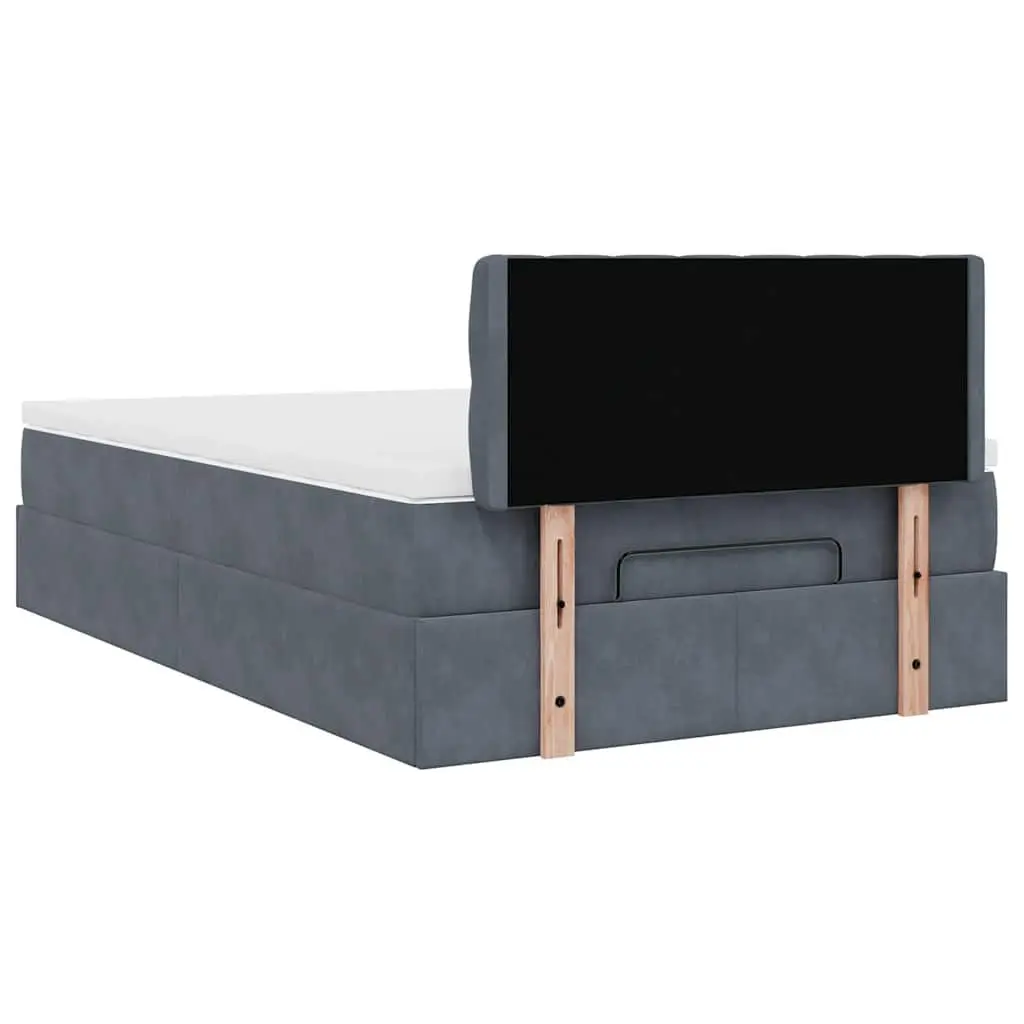 Ottoman Bed King Single Grey Velvet with Pocket Spring Mattress and Hydraulic Lift Storage Mechanism