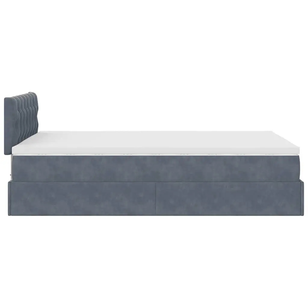 Ottoman Bed King Single Grey Velvet with Pocket Spring Mattress and Hydraulic Lift Storage Mechanism