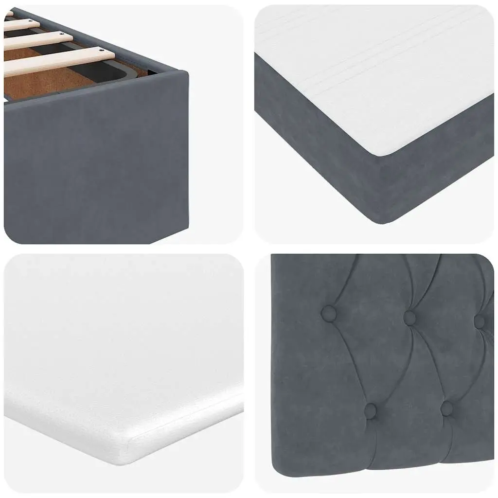 Ottoman Bed King Single Grey Velvet with Pocket Spring Mattress and Hydraulic Lift Storage Mechanism