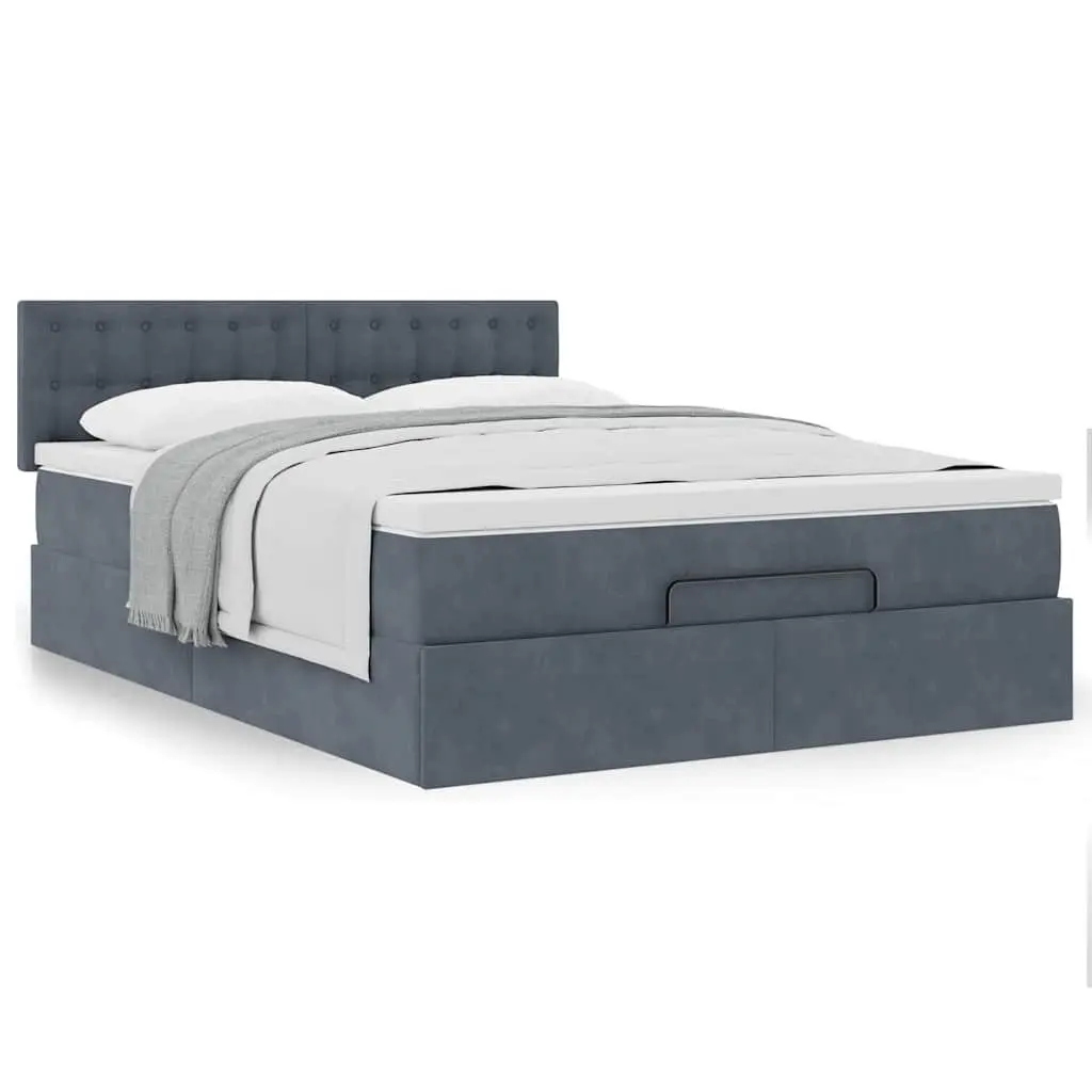 Double Ottoman Bed Grey Velvet 4ft6 Pocket Spring Mattress with Hydraulic Lift Storage