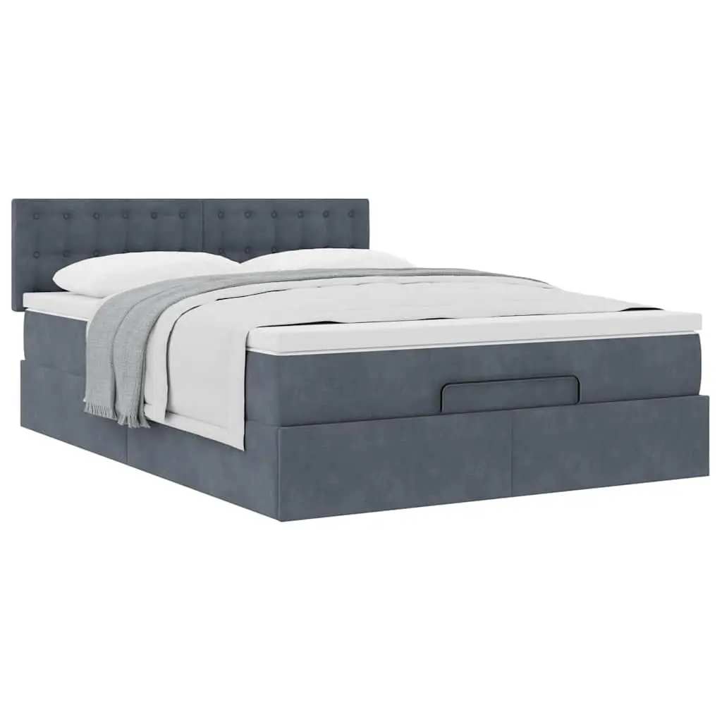 Double Ottoman Bed Grey Velvet 4ft6 Pocket Spring Mattress with Hydraulic Lift Storage