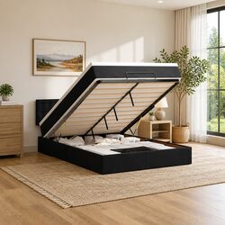 Black Velvet Double Ottoman Bed with Pocket Spring Mattress