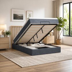 Elegant Grey Velvet Queen Ottoman Bed with Storage