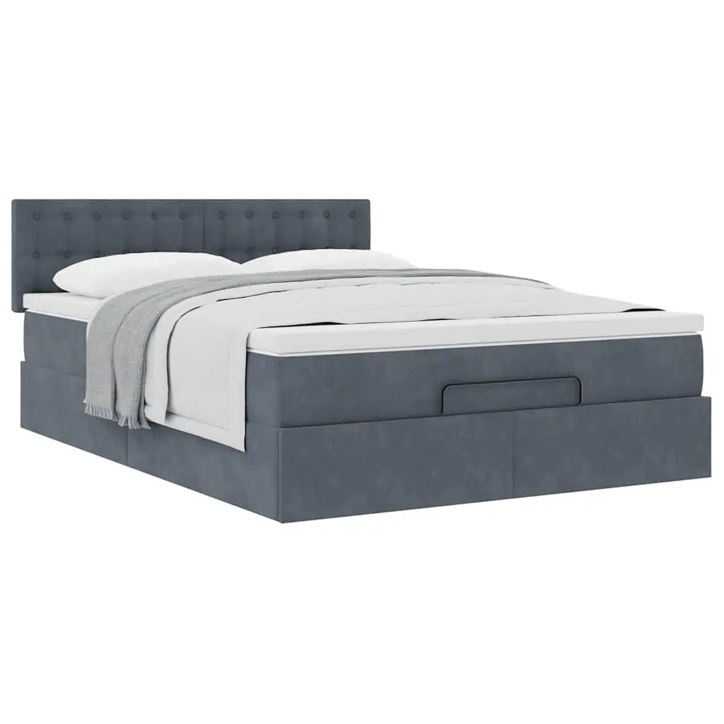 Queen Bed Grey Velvet Ottoman with Pocket Spring Mattress Hydraulic Lift Storage