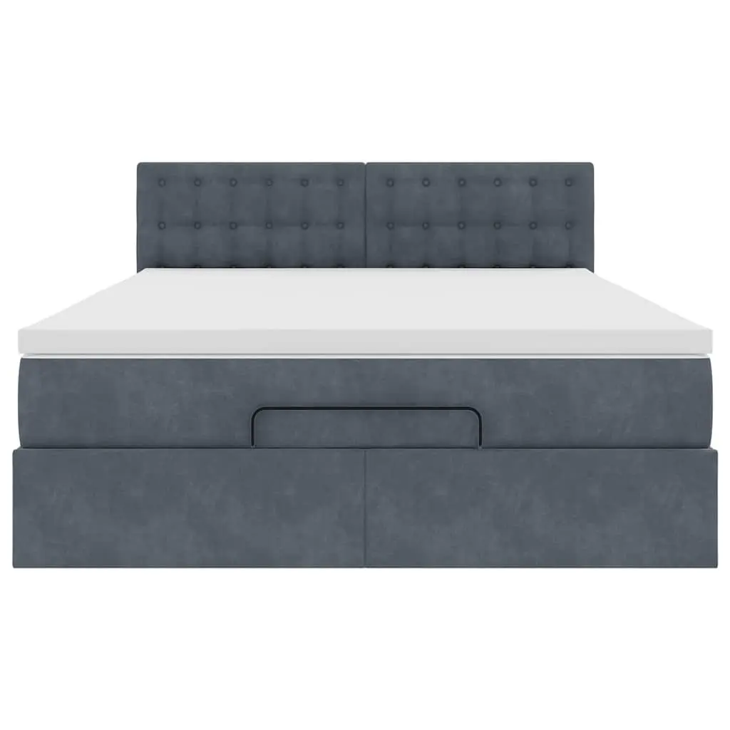 Queen Bed Grey Velvet Ottoman with Pocket Spring Mattress Hydraulic Lift Storage