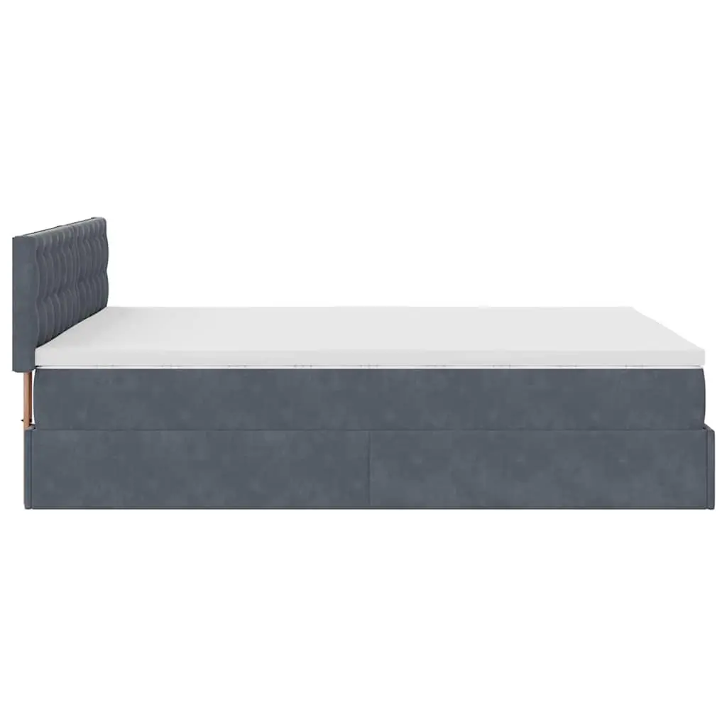 Queen Bed Grey Velvet Ottoman with Pocket Spring Mattress Hydraulic Lift Storage