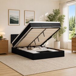 Queen Velvet Ottoman Bed with Pocket Spring Mattress