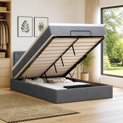 Grey Velvet Ottoman Bed with Mattress for King Single