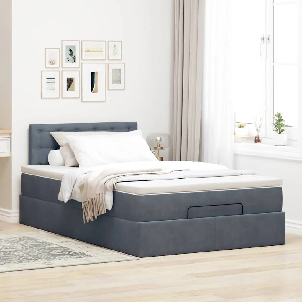 Ottoman Bed King Single Grey Velvet Pocket Spring Mattress Hydraulic Lift Storage Base