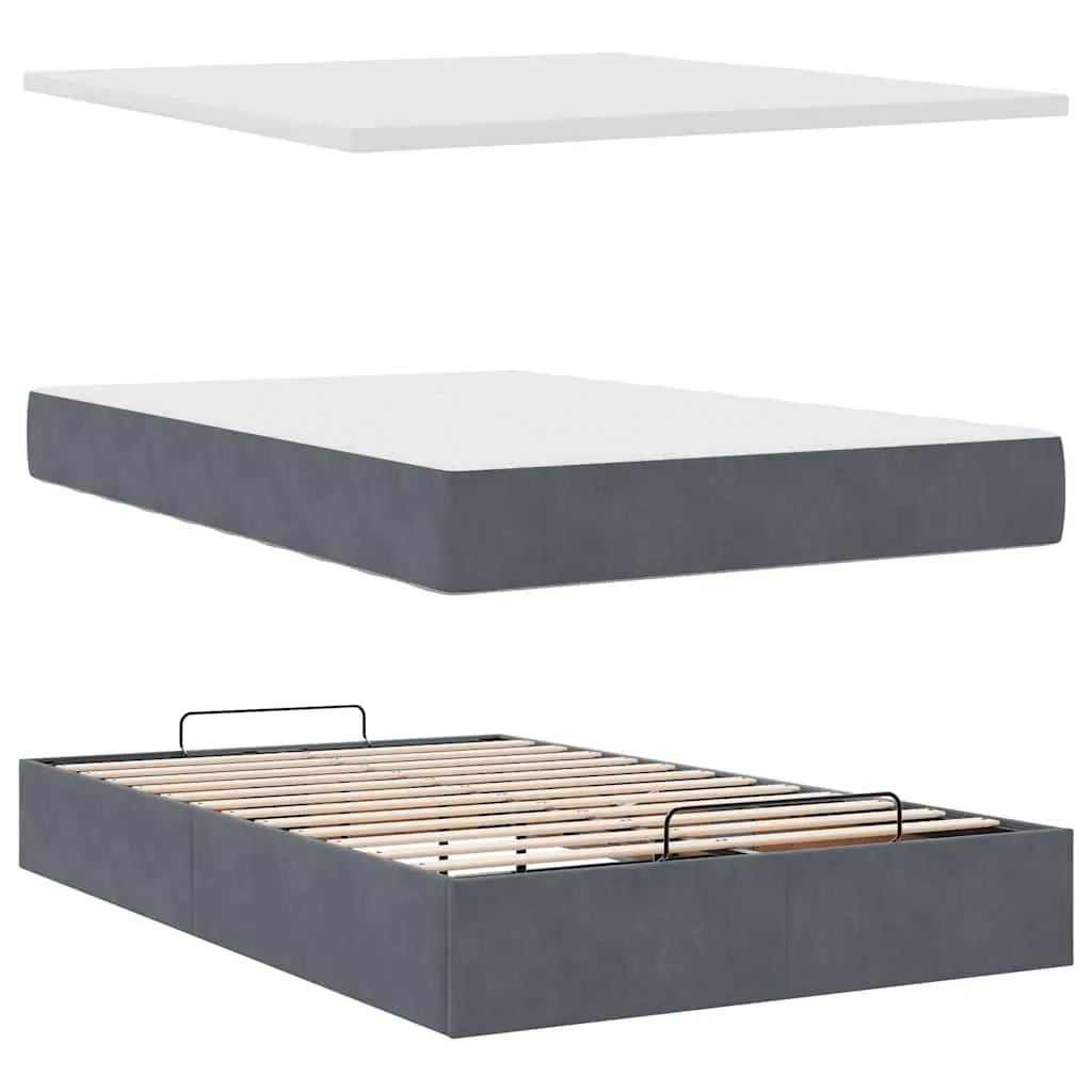 Ottoman Bed King Single Grey Velvet Pocket Spring Mattress Hydraulic Lift Storage Base