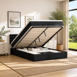 Stylish Queen Ottoman Bed with Storage and LED Lights