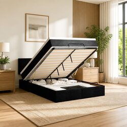 Elegant Double Ottoman Bed with Storage and LED Lights