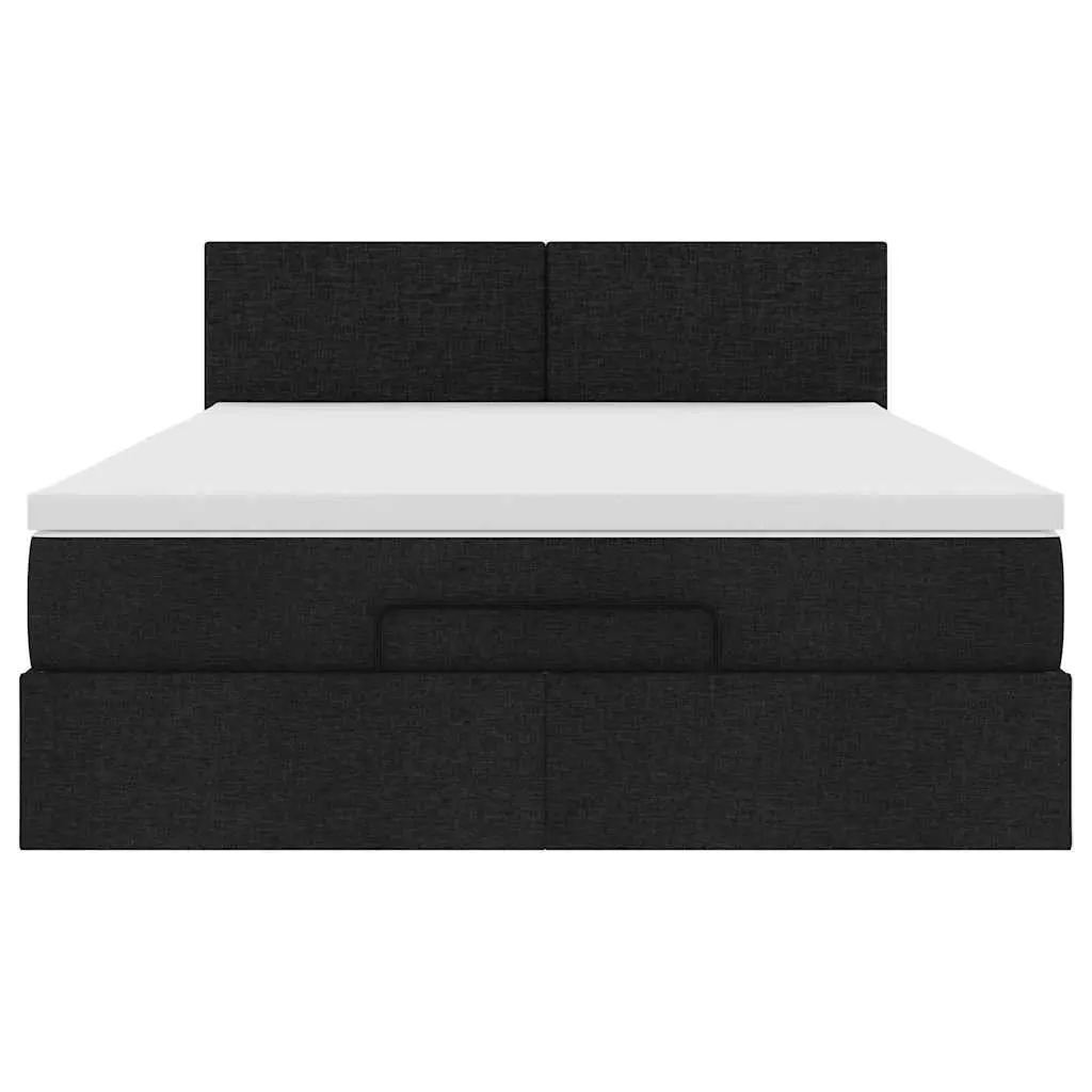 Double Ottoman Bed Black Fabric Pocket Spring Mattress with LED Lights