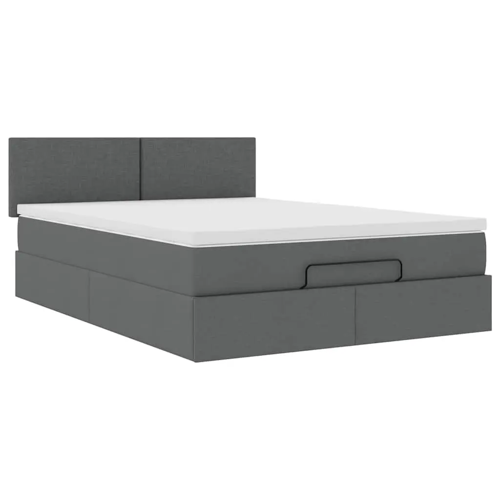 Ottoman Bed Queen Grey Fabric Pocket Spring Mattress with LED Lights and Under-bed Storage