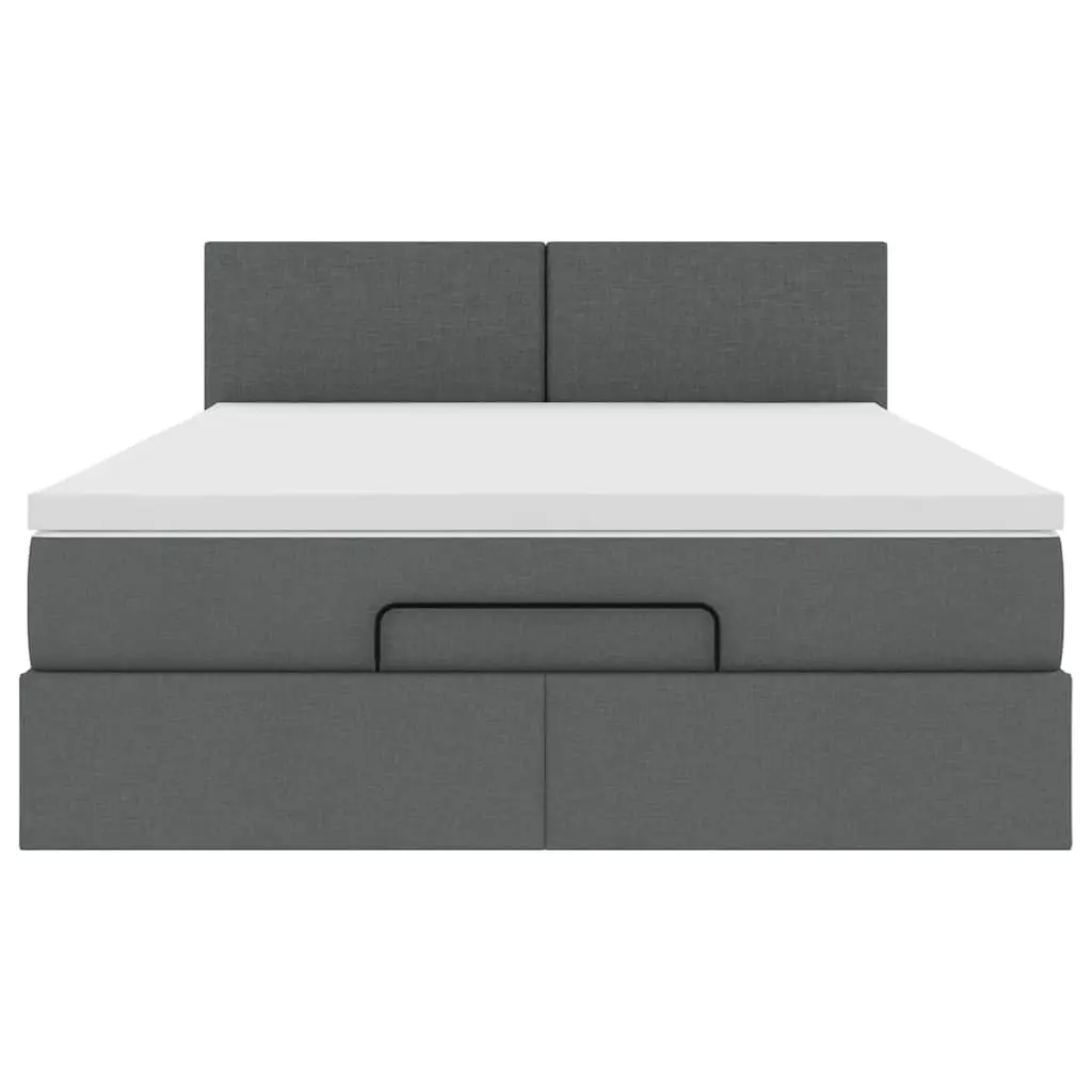 Ottoman Bed Queen Grey Fabric Pocket Spring Mattress with LED Lights and Under-bed Storage