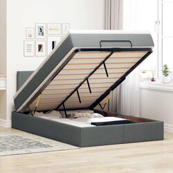 King Single Ottoman Bed with Pocket Spring Mattress LED Lights Storage Grey