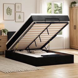 King Single Ottoman Bed in Black Fabric with Pocket Spring Mattress